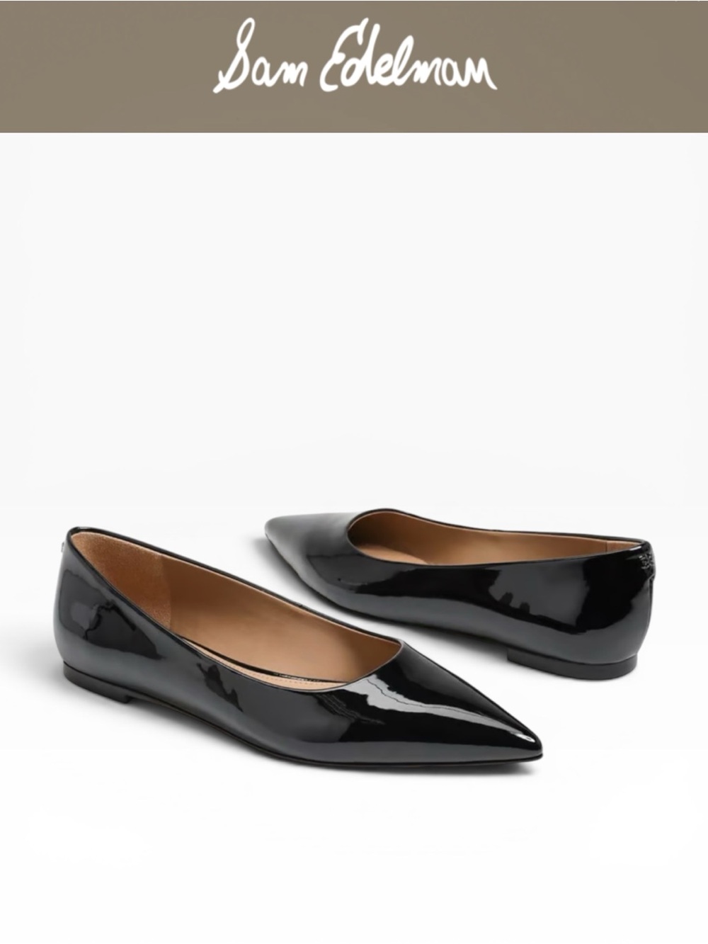 SAM EDELMAN WANDA BLACK PATENT POINTED TOE FLATS CLASSIC  SIZE 10